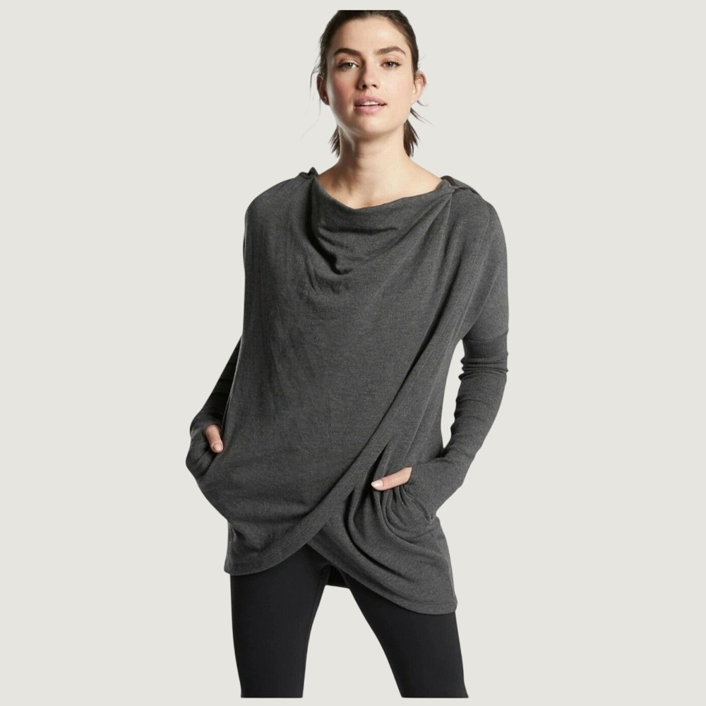 Athleta Purana Wrap Sweatshirt S Grey Charcoal Hooded Pullover Athleisure